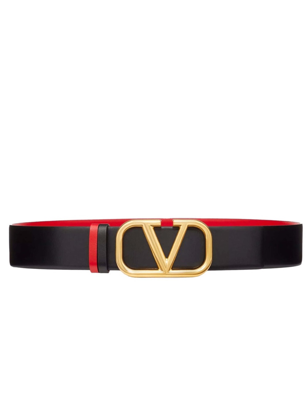 New Valentino Garavani V logo Reversible Black/Red Leather Belt with V Buckle